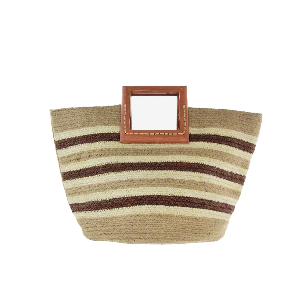 Olivia Miller NWT Atlas Straw Tote Bag Striped Brown Tan Jute Bucket Purse Large
